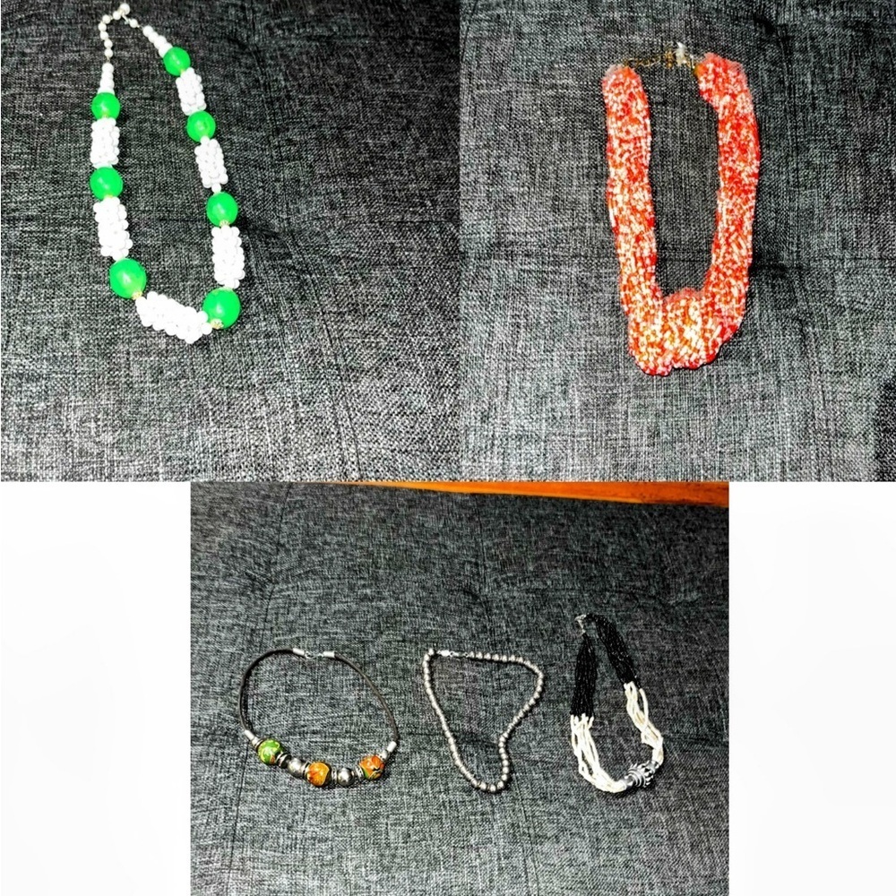 Vintage 90s y2k chunky colorful beaded necklace lot of 5